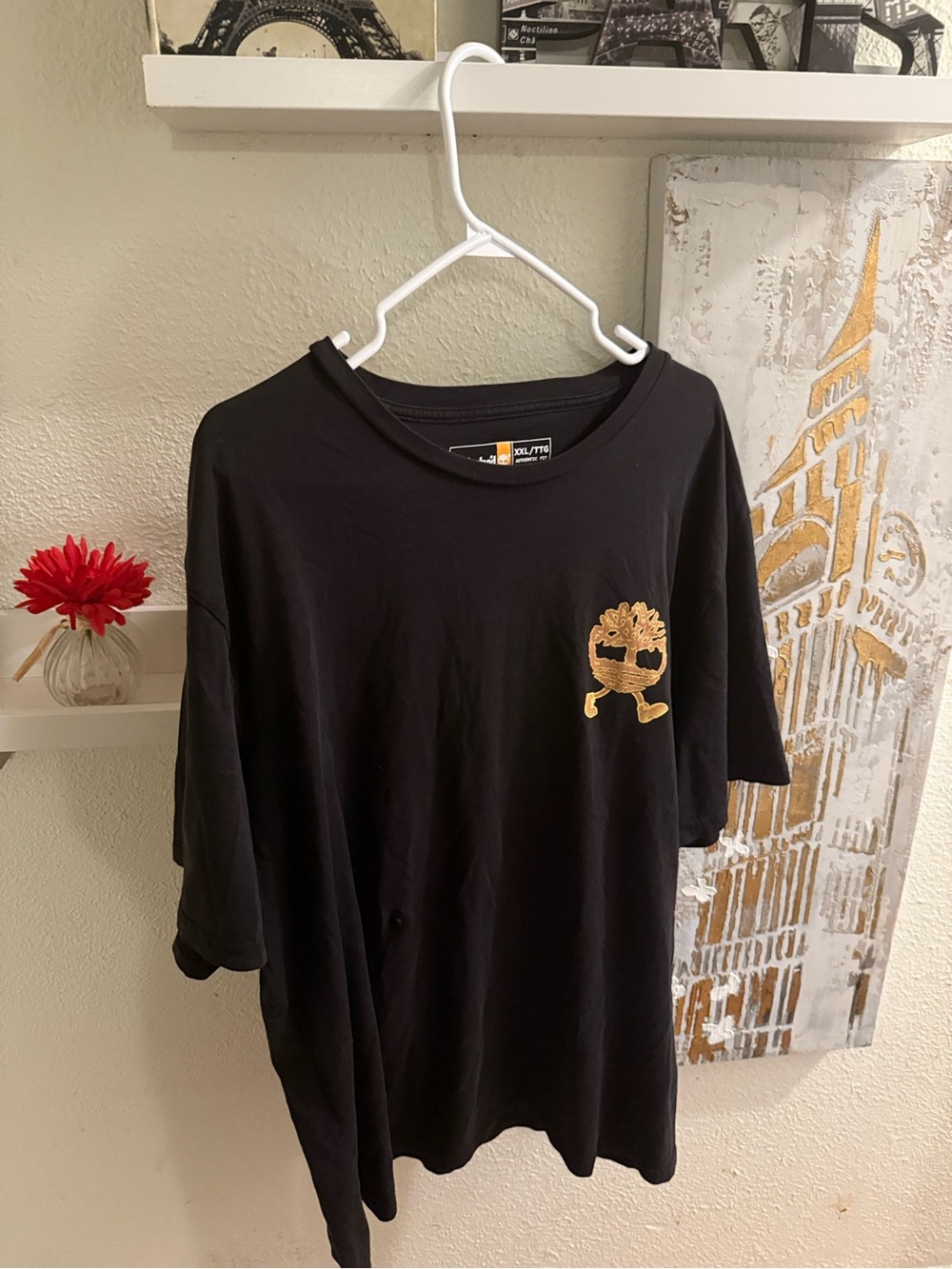Timberland Black Short-Sleeve Tee with Gold Tree Emblem